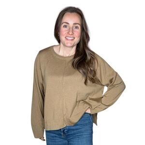 HANA SAN Tan Brown Pullover Relaxed Fit Knit Sweater Women's Size 38 Merino Wool